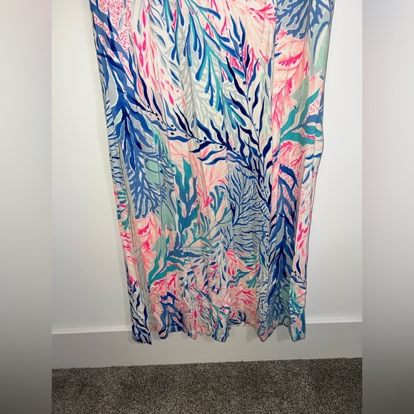 Lilly Pulitzer WYNNE MAXI DRESS Crew Blue Tint Kaleidoscope Coral Print Meidum - Picture 3 of 13